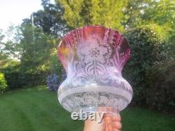 Superb Antique Cranberry Glass Duplex Tulip Oil Lamp Shade