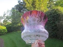 Superb Antique Cranberry Glass Duplex Tulip Oil Lamp Shade