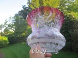 Superb Antique Cranberry Glass Duplex Tulip Oil Lamp Shade