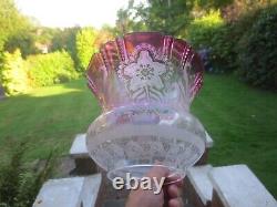 Superb Antique Cranberry Glass Duplex Tulip Oil Lamp Shade