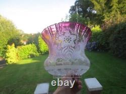 Superb Antique Cranberry Glass Duplex Tulip Oil Lamp Shade