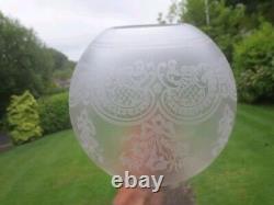 Superb Antique Crystal Etched Glass Pattern Duplex Oil Lamp Shade