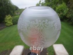 Superb Antique Crystal Etched Glass Pattern Duplex Oil Lamp Shade