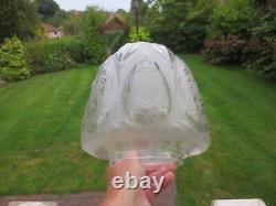 Superb Antique Moulded & Etched Glass Pattern Beehive Duplex Oil Lamp Shade