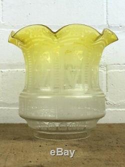 Superb Antique Tulip Yellow Lemon Acid Etched Duplex Oil Lamp Shade