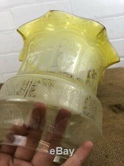 Superb Antique Tulip Yellow Lemon Acid Etched Duplex Oil Lamp Shade