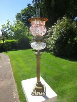 Superb Antique Victorian Acid Etched Duplex Tulip Oil Lamp Shade