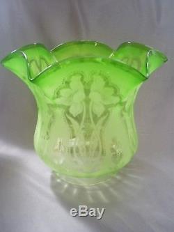 Superb Antique Victorian Art Nouveau, Antique Green Glass Lamp Shade