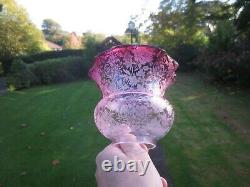 Superb Antique Victorian Cranberry Acid Etched Oil Lamp Shade 2.1 Fitter