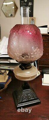 Superb Antique Victorian Cranberry Glass Crystal Oil Lamp. Silver Light & Co H54
