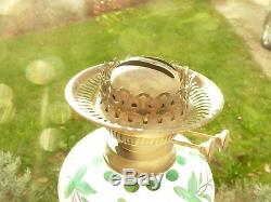 Superb Antique Victorian Green White Overlay Bohemian Cut Glass 1890 Oil Lamp