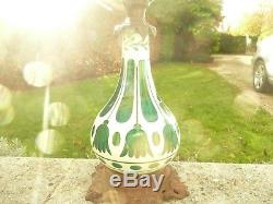 Superb Antique Victorian Green White Overlay Bohemian Cut Glass 1890 Oil Lamp