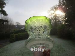 Superb Antique Victorian Tulip Green Acid Etched Duplex Oil Lamp Shade