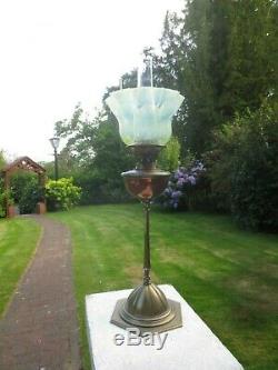 Superb Antique Victorian Vaseline Glass Duplex Oil Lamp Shade Suit Was Benson