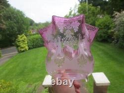 Superb Antique Victorian Veritas Cranberry Glass Duplex Tulip Oil Lamp Shade