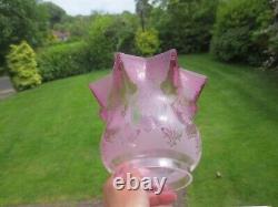 Superb Antique Victorian Veritas Cranberry Glass Duplex Tulip Oil Lamp Shade