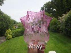 Superb Antique Victorian Veritas Cranberry Glass Duplex Tulip Oil Lamp Shade