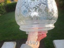 Superb Antique Victorian Veritas Rare Shaped Acid Etched Duplex Oil Lamp Shade