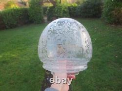 Superb Antique Victorian Veritas Rare Shaped Acid Etched Duplex Oil Lamp Shade