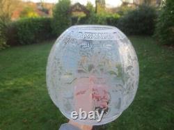 Superb Antique Victorian Veritas Rare Shaped Acid Etched Duplex Oil Lamp Shade