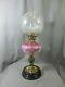 Superb Brass & Cranberry Glass Oil Lamp With Original Shade & Chimney