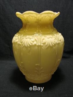 Superb Embossed Art Nouveau Design Oil Lamp Shade Buttermilk Overlaid Milk Glass