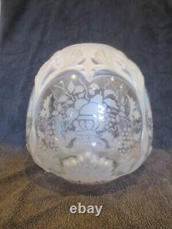 Superb Embossed Moulded & Etched Glass Beehive Duplex Oil Lamp Shade