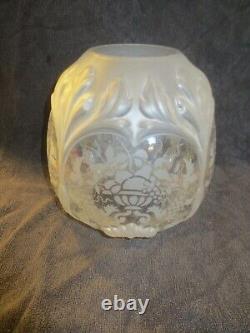 Superb Embossed Moulded & Etched Glass Beehive Duplex Oil Lamp Shade