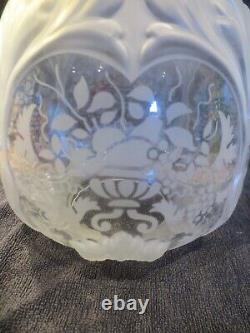 Superb Embossed Moulded & Etched Glass Beehive Duplex Oil Lamp Shade