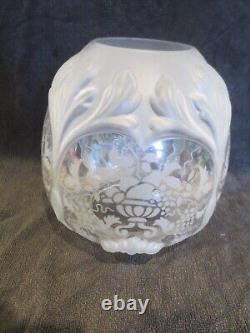 Superb Embossed Moulded & Etched Glass Beehive Duplex Oil Lamp Shade