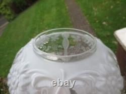 Superb Embossed Moulded & Etched Glass Beehive Duplex Oil Lamp Shade