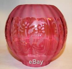 Superb English Antique Cranberry Glass Oil Lamp Shade Victorian Edwardian 4 Fit