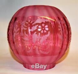 Superb English Antique Cranberry Glass, Antique Glass Oil Lamp Shades