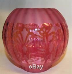 Superb English Antique Cranberry Glass Oil Lamp Shade Victorian Edwardian 4 Fit