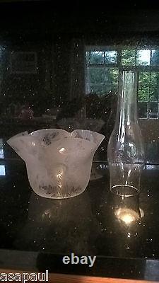 Superb Etched & Frosted Victorian Oil Lamp Shade Butterflies And Flowers