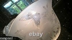 Superb Etched & Frosted Victorian Oil Lamp Shade Butterflies And Flowers