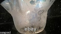 Superb Etched & Frosted Victorian Oil Lamp Shade Butterflies And Flowers