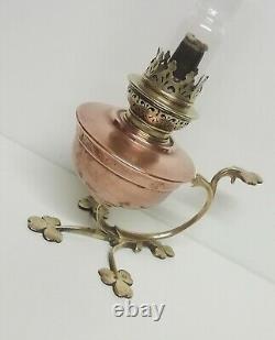 Superb Irish Arts & Crafts Shamrock Brass/Copper Finger Lamp Oil Lamp