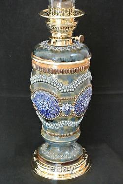 Superb James Hinks Doulton lambeth oil lamp 1882 Emily Stomer Laura Gooderham