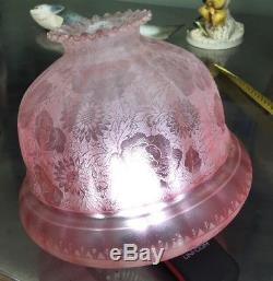 Superb Large Cranberry Tinted & Embossed Antique Oil Lamp Shade