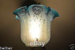 Superb Org. Victorian 4 duplex acid etched glass oil lamp tulip/shade