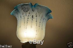 Superb Org. Victorian 4 duplex acid etched glass oil lamp tulip/shade