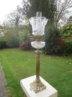 Superb Original Antiique Victorian Acid Etched Duplex Tulip Oil Lamp Shade