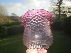 Superb Original Antique Cranberry Optic Glass Duplex Oil Lamp Shade