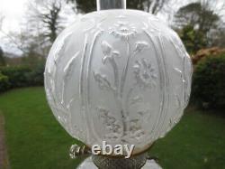 Superb Original Antique Rare Moulded Style Glass Pattern Duplex Oil Lamp Shade
