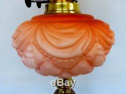 Superb Original Complete Victorian Orange Satin Finish Duplex Oil Lamp