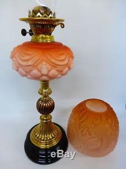 Superb Original Complete Victorian Orange Satin Finish Duplex Oil Lamp