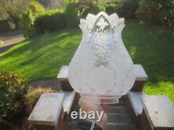 Superb Original Rare Tall Victorian Antique Crystal Etched Glass Oil Lamp Shade