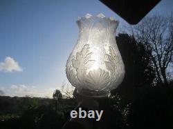 Superb Original Rare Tall Victorian Antique Crystal Etched Glass Oil Lamp Shade