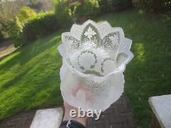 Superb Original Rare Tall Victorian Antique Crystal Etched Glass Oil Lamp Shade